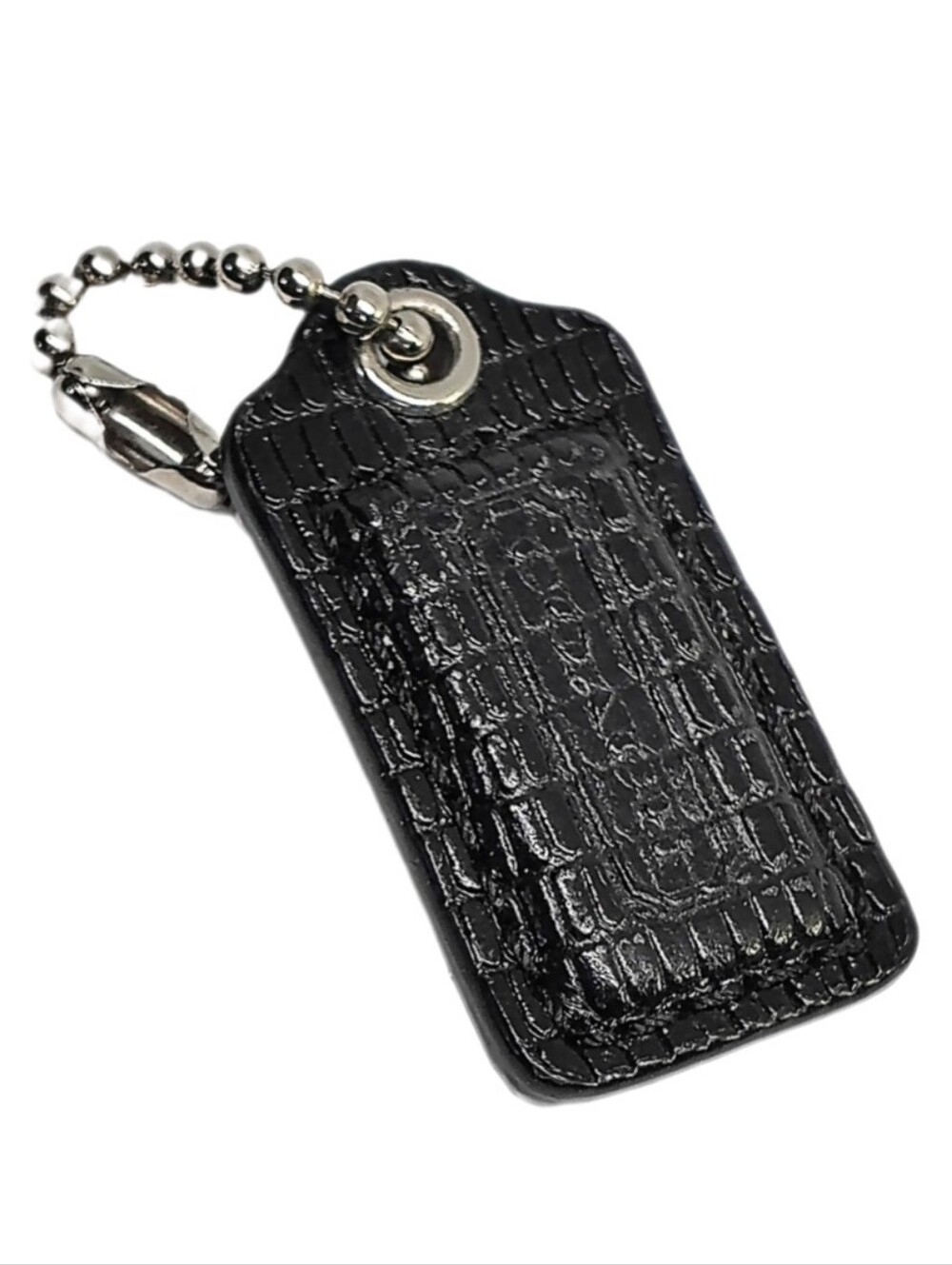 🆕 Vintage 1.5" Coach Black Exotic Leather Hangtag Bag Fob Purse Charm Keychain